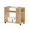 SoBuy FBT34-N Măsuță laterală cu roți, Măsuță rulantă cu 2 Nivele și Rafturi de Depozitare, Bibliotecă Mobilă pentru Living, Dormitor, Birou, L70 x l35 x H60cm Natural