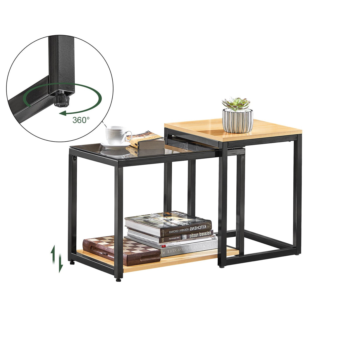 SoBuy FBT35-Sch Lot de 2 Tables Basses Gigognes Design Industriel Encastrable, Tables d’Appoint Empilable, Bouts de Canapé po