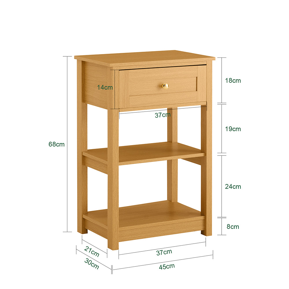 SoBuy FBT46-N Noptieră cu 1 sertar și 2 rafturi, Masă laterală modernă, Natur, L45 x l30 x H68cm