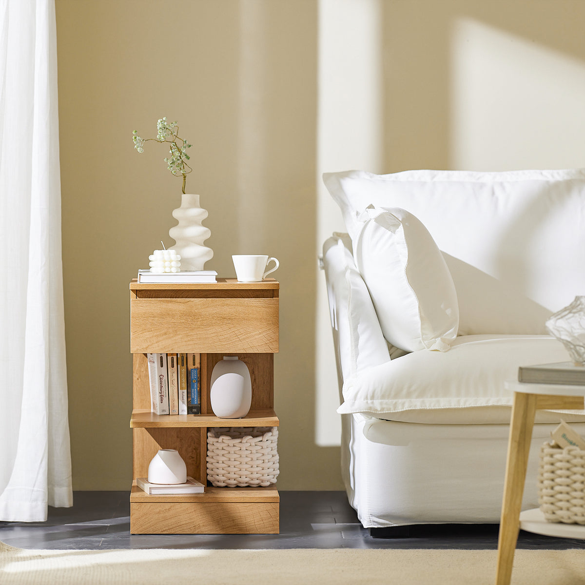 SoBuy FBT49-N Noptieră - Noptieră cu 1 sertar și 2 rafturi, Masă laterală pentru dormitor - Dulap de depozitare modern L39 x P39 x H65 cm Natural