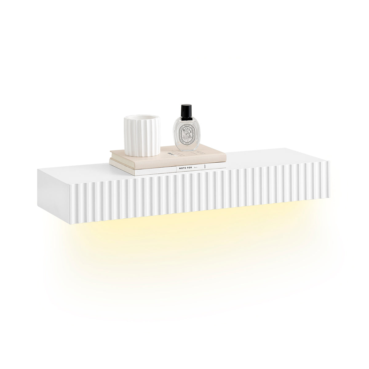 SoBuy FHK38-W Étagère Murale Flottante avec tiroir & éclairage LED à détecteur de Mouvement, pour Chambre, entrée & Salon, à