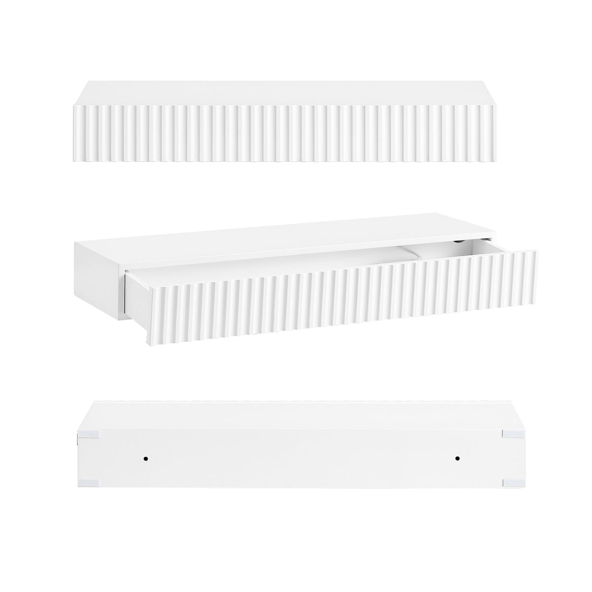SoBuy FHK38-W Étagère Murale Flottante avec Tiroir et LED – L60 × P20 × H8 cm, Blanc