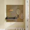 SoBuy FHK40-N Étagère Murale en Bois Naturel avec 2 Tablettes et 3 Crochets – Panneau Mural Modulaire pour Entrée, Salon et Chambre, Rangement Sportif – 120×19×120 cm, Charge 27 kg