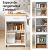 SoBuy FKW102-WN Cărucior de bucătărie cu roți, cu blat de lucru, 1 sertar, 1 ușă și suport pentru prosoape de hârtie, sarcină 45 kg – 68x46x90 cm, alb și natur