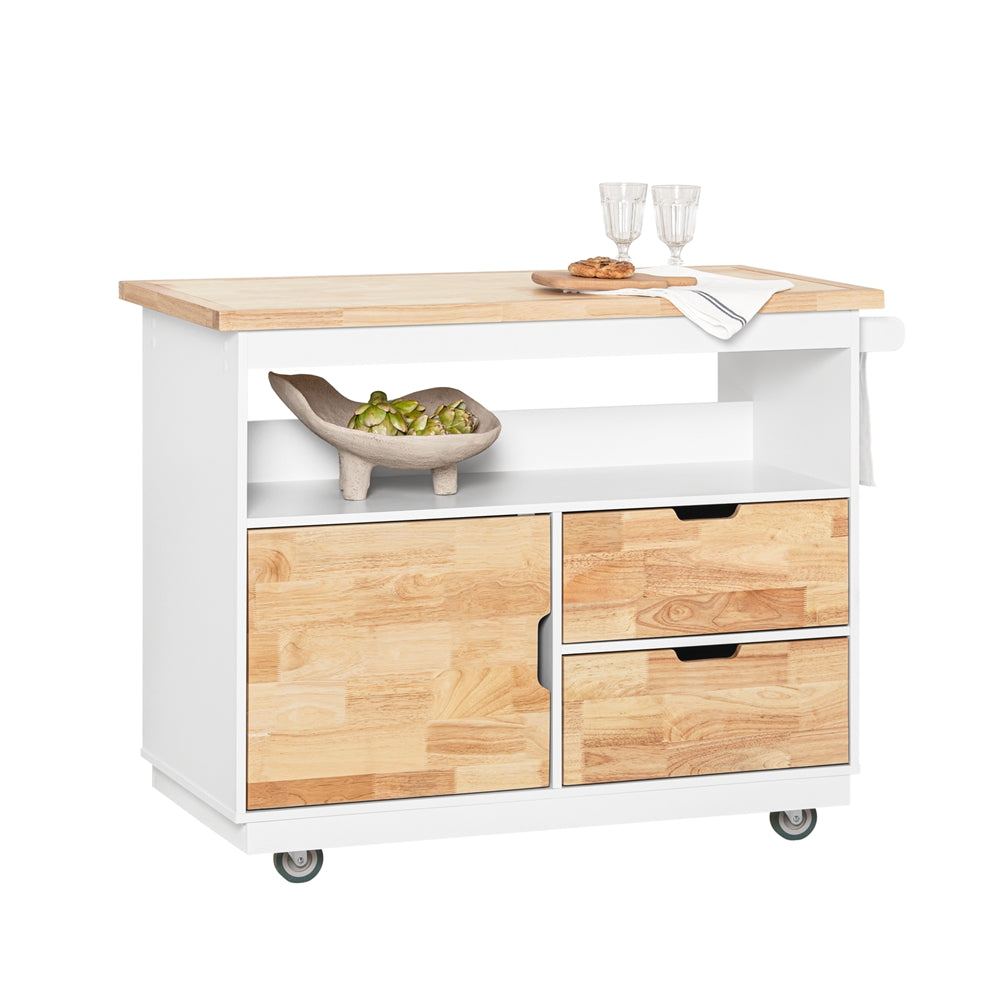 SoBuy FKW107-II-WN Desserte Roulante Chariot de Cuisine à roulettes Chariot de Service avec Etagère à Epices, 1 Porte et 2 ti