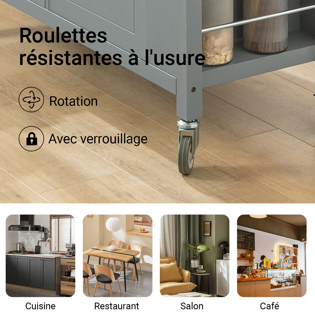 SoBuy FKW108-HG Desserte Roulante Chariot de Cuisine à roulettes avec Etagère Latérale, Portes et Tiroirs en Acier INOX