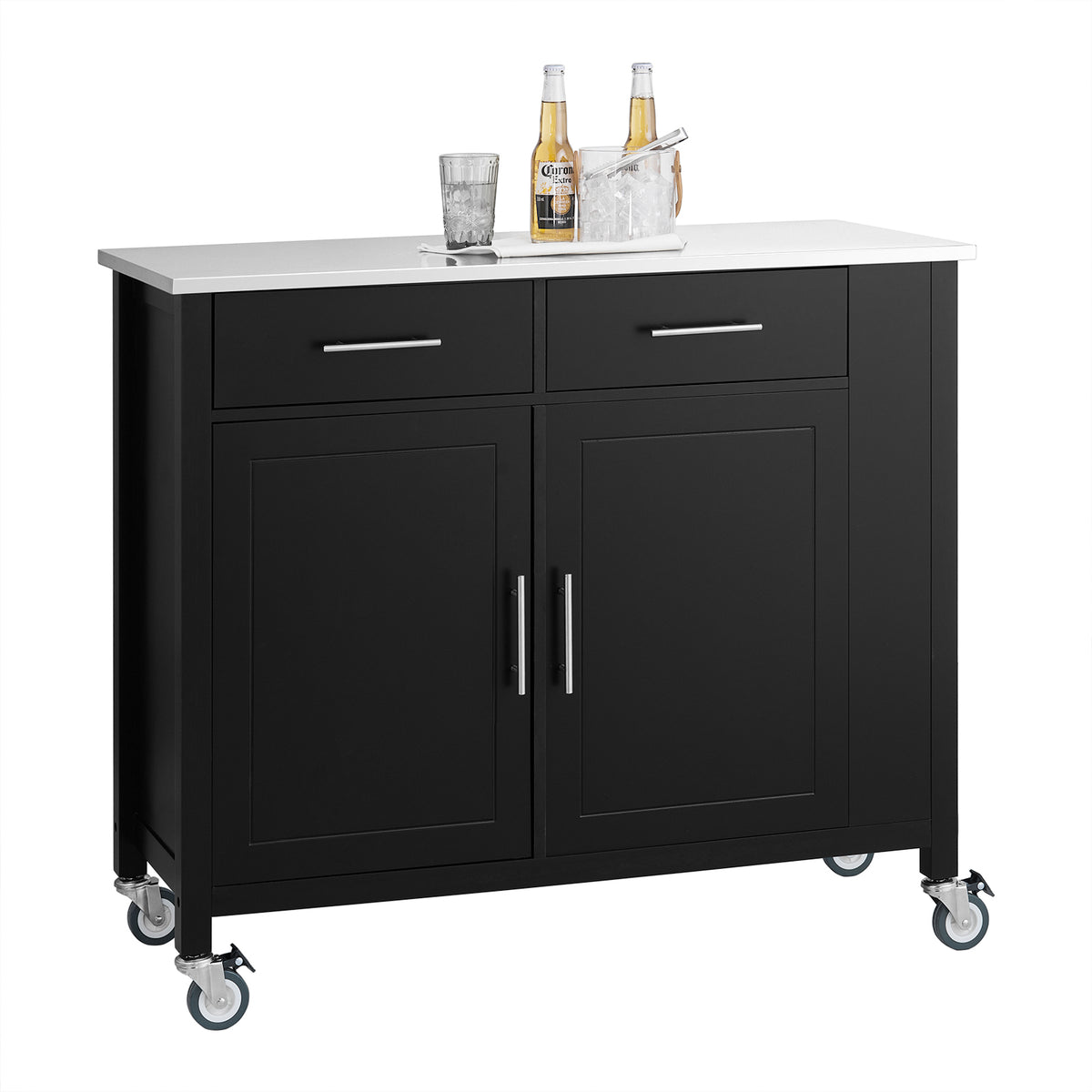 SoBuy FKW108-SCH Chariot de Cuisine Multifonctionnel avec Plateau en Acier Inoxydable - Tiroirs et Placard, Étagère Latérale,