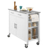 SoBuy FKW108-W Cărucior de Bucătărie Multifuncțional cu Blat din Oțel Inoxidabil - Sertare și Dulap, Raft Lateral, Ideal pentru Depozitare în Bucătărie și Mobilier pe Roți, Alb, 107 x 46 x 94 cm