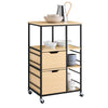 SoBuy FKW111-N Cărucior de Bucătărie din Lemn Natural și Metal Negru – Cărucior cu Sertare și Rafturi – Mobilier de Bucătărie cu Roți și Blat de Lucru – Stil Scandinav 89x53x37cm