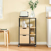 SoBuy FKW111-N Cărucior de Bucătărie din Lemn Natural și Metal Negru – Cărucior cu Sertare și Rafturi – Mobilier de Bucătărie cu Roți și Blat de Lucru – Stil Scandinav 89x53x37cm