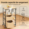 SoBuy FKW111-N Cărucior de Bucătărie din Lemn Natural și Metal Negru – Cărucior cu Sertare și Rafturi – Mobilier de Bucătărie cu Roți și Blat de Lucru – Stil Scandinav 89x53x37cm
