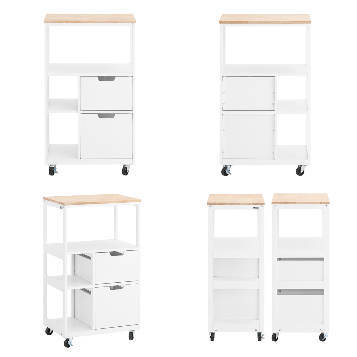 SoBuy FKW111-WN Desserte de Cuisine 53 × 37 × 89 cm, 2 Tiroirs, 3 Niches et Roulettes – Blanc et Bois Naturel