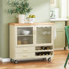 SoBuy Cărucior de bucătărie cu 2 uși de sticlă credință de bucătărie cu roți bej 109x38x92cm fkw114-mi