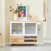 SoBuy FKW114-WN Îlot Central de Cuisine Buffet avec Plateau en Bois d'Hévéa, Porte-Bouteilles à 2 Niveaux