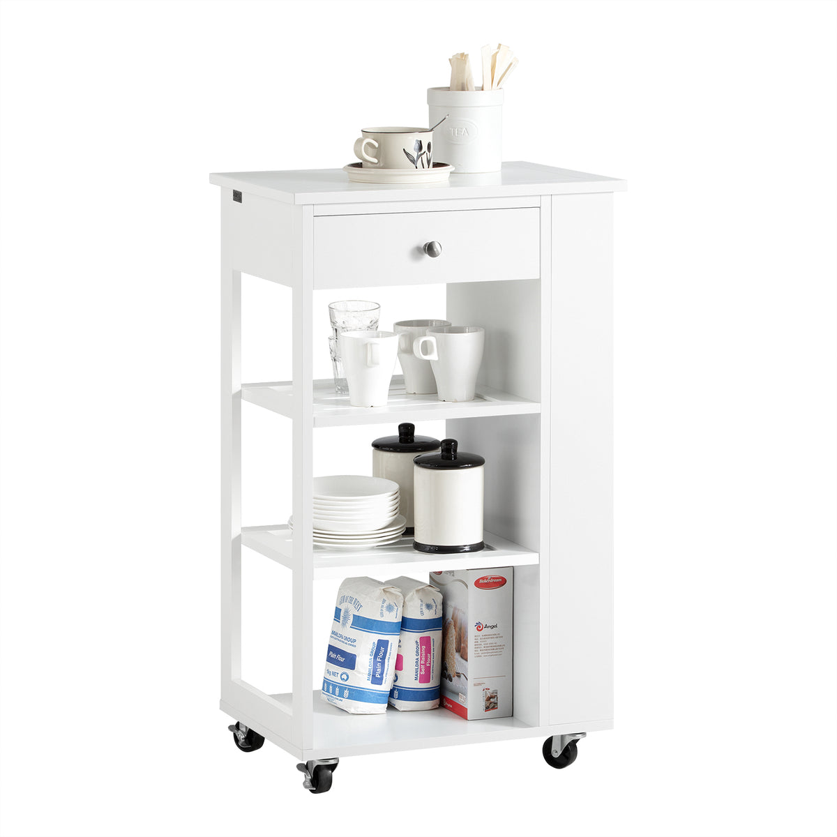 SoBuy FKW12-II-W Chariot de Service Desserte à Roulettes