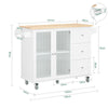 SoBuy Bucătărie bucătărie bucătărie cu 2 uși de sticlă și 3 sertare cărucioare de bucătărie alb -tablă tip bufet 128.5x45.5x92cm FKW120 -Own