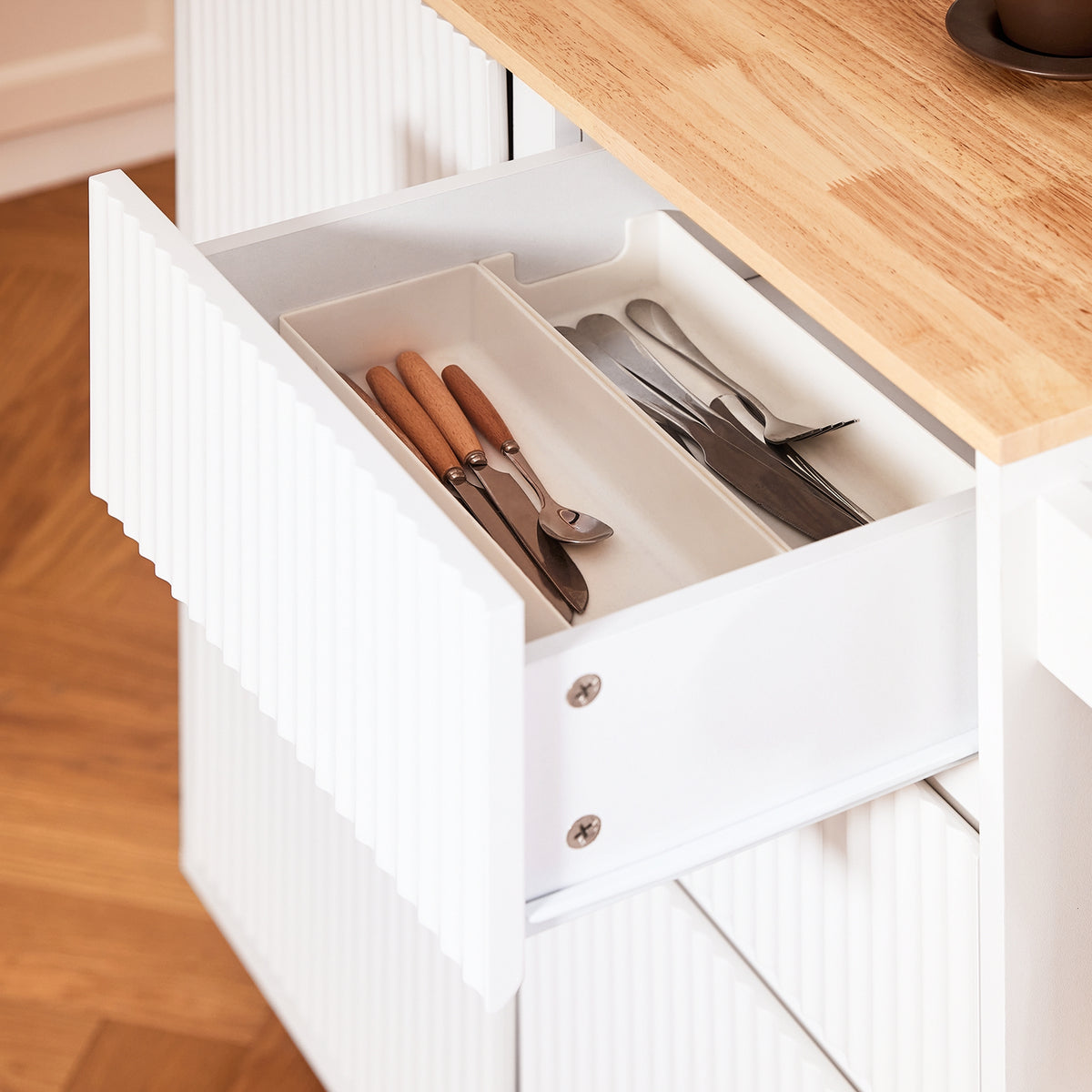 SoBuy FKW124-WN Desserte Cuisine avec Roulettes, Tiroirs et Barre latérale, Mobile, Rangement Optimisé – L90×P40×H90 cm, Bois d’Hévéa, Blanc et Naturel