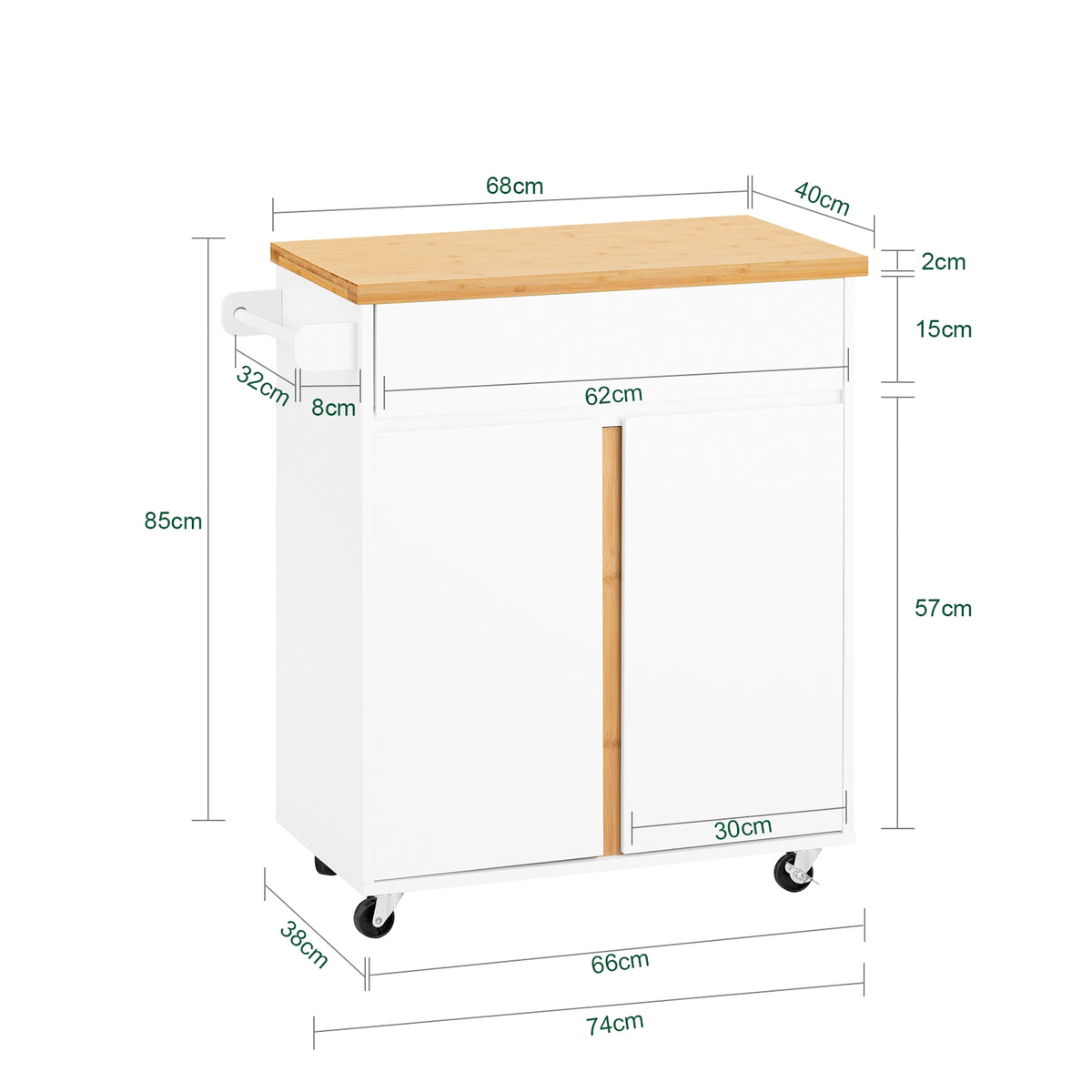 SoBuy FKW125-WN Desserte de Cuisine à roulettes Chariot de Service avec 1 Tiroirs, 2 Portes, 4 étages à l’intérieur