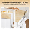 SoBuy FKW129-WN Insulă Centrală de Bucătărie pe Roți, Blat Extensibil 44→69cm, 2 Sertare & 2 Uși, Etajere Reglabile, Cărucior Mobil – 113x91cm, Alb
