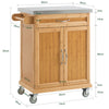SoBuy FKW13-N Cărucior de Bucătărie pe Roți din Bambus cu Blat din Oțel Inoxidabil, 1 Sertar și 2 Uși, Cărucior de Servire – 66x46x92 cm, Natural