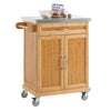SoBuy FKW13-N Cărucior de Bucătărie pe Roți din Bambus cu Blat din Oțel Inoxidabil, 1 Sertar și 2 Uși, Cărucior de Servire – 66x46x92 cm, Natural