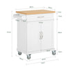 SoBuy FKW13-WN Desserte de Cuisine à Roulettes avec Plateau en Bambou, 1 Tiroir et 2 Portes, Chariot de Service pour Cuisine ou Restaurant – 66x45x91 cm, Blanc et Naturel