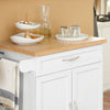 SoBuy FKW13-WN Desserte de Cuisine à Roulettes avec Plateau en Bambou, 1 Tiroir et 2 Portes, Chariot de Service pour Cuisine ou Restaurant – 66x45x91 cm, Blanc et Naturel