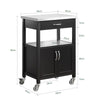 SoBuy FKW22-SCH Cărucior de Bucătărie cu Roți, cu Blat din INOX, 1 Sertar, 1 Etajeră și 2 Uși, Cărucior Multifuncțional – 60x45x92 cm, Negru