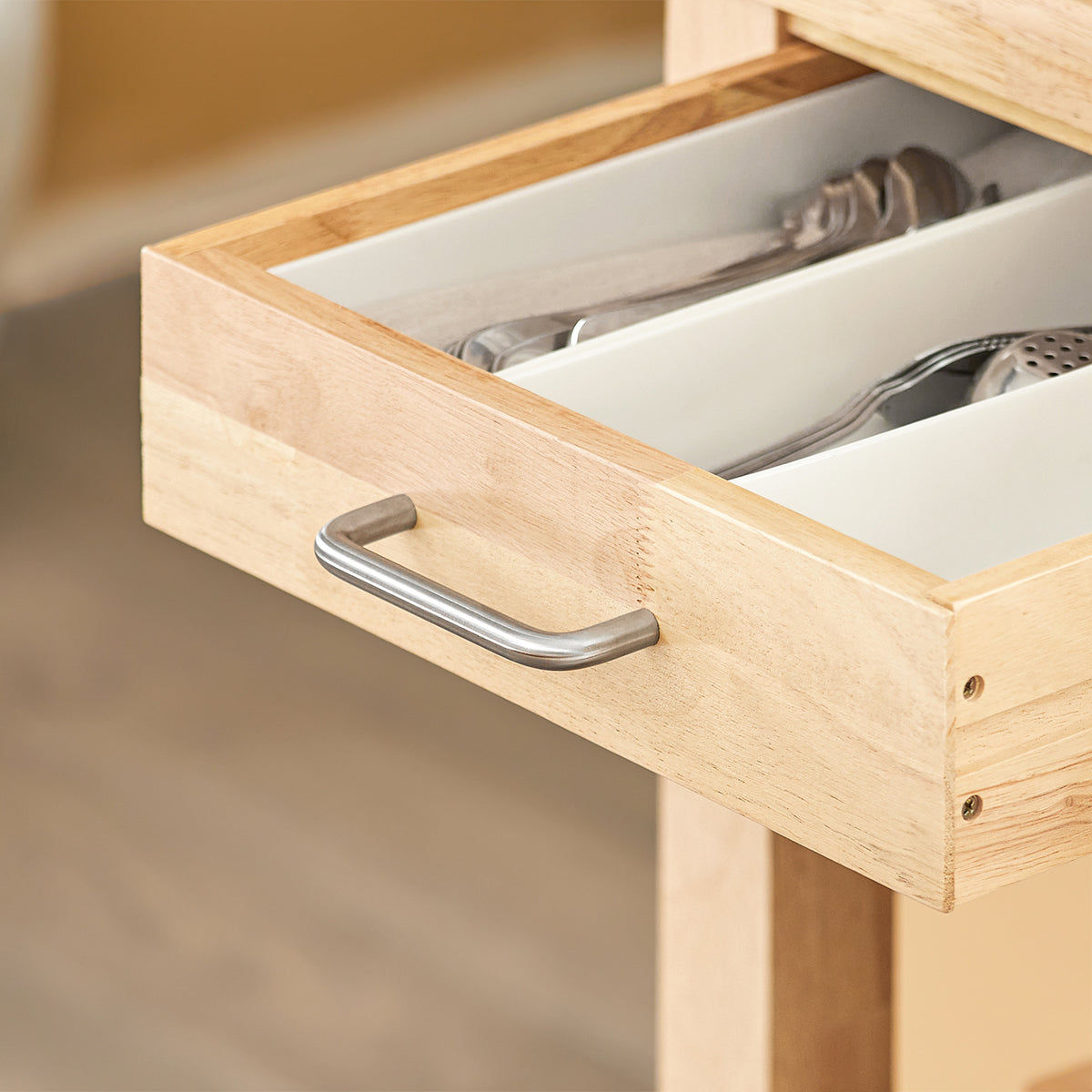 SoBuy FKW24-II-N Desserte de Cuisine sur Roulettes en Bois d'Hévéa – 2 Tiroirs, 2 Étagères, Meuble Cuisine Compact 80×40×90 cm