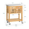 SoBuy FKW40-N Desserte de Cuisine à Roulettes en Bambou avec Plan de Travail INOX, 2 Tiroirs et 2 Paniers, Îlon Central Compact – 73x46x93 cm, Naturel