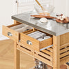 SoBuy FKW40-N Desserte de Cuisine à Roulettes en Bambou avec Plan de Travail INOX, 2 Tiroirs et 2 Paniers, Îlon Central Compact – 73x46x93 cm, Naturel