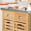 SoBuy FKW40-N Desserte de Cuisine à Roulettes en Bambou avec Plan de Travail INOX, 2 Tiroirs et 2 Paniers, Îlon Central Compact – 73x46x93 cm, Naturel