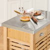 SoBuy FKW40-N Desserte de Cuisine à Roulettes en Bambou avec Plan de Travail INOX, 2 Tiroirs et 2 Paniers, Îlon Central Compact – 73x46x93 cm, Naturel