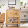 SoBuy FKW40-N Desserte de Cuisine à Roulettes en Bambou avec Plan de Travail INOX, 2 Tiroirs et 2 Paniers, Îlon Central Compact – 73x46x93 cm, Naturel