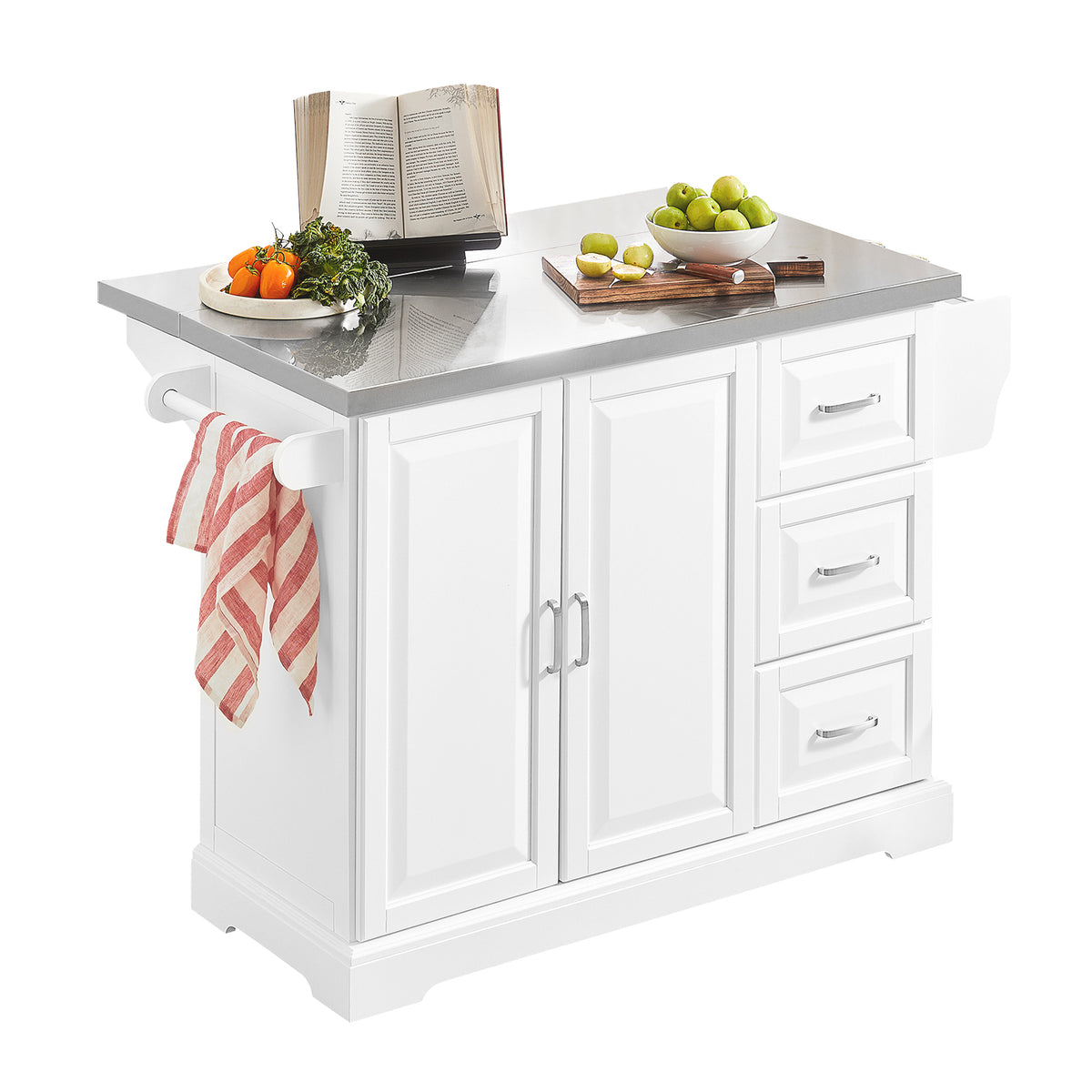 SoBuy FKW41-ST Desserte de Cuisine à roulettes Îlot Central avec Plan de Travail Extensible 2 Tiroirs et Étagères Réglables C