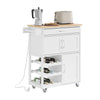 SoBuy FKW45-E-WN Desserte de Cuisine avec Prise Intégrée – 2 Prises + 2 USB, Casier à Bouteilles, Roulettes ou Pieds, 63 kg,