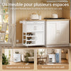 SoBuy FKW45-E-WN Desserte de Cuisine avec Prise Intégrée – 2 Prises + 2 USB, Casier à Bouteilles, Roulettes ou Pieds, 63 kg, Blanc et Bois