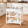 SoBuy FKW47-II-W Desserte de Cuisine à Roulettes avec Plateau Acier INOX, 1 Tiroir et 2 Étagères Ouvertes, Îlon Central Charge 70 kg – 81x45x90 cm, Blanc
