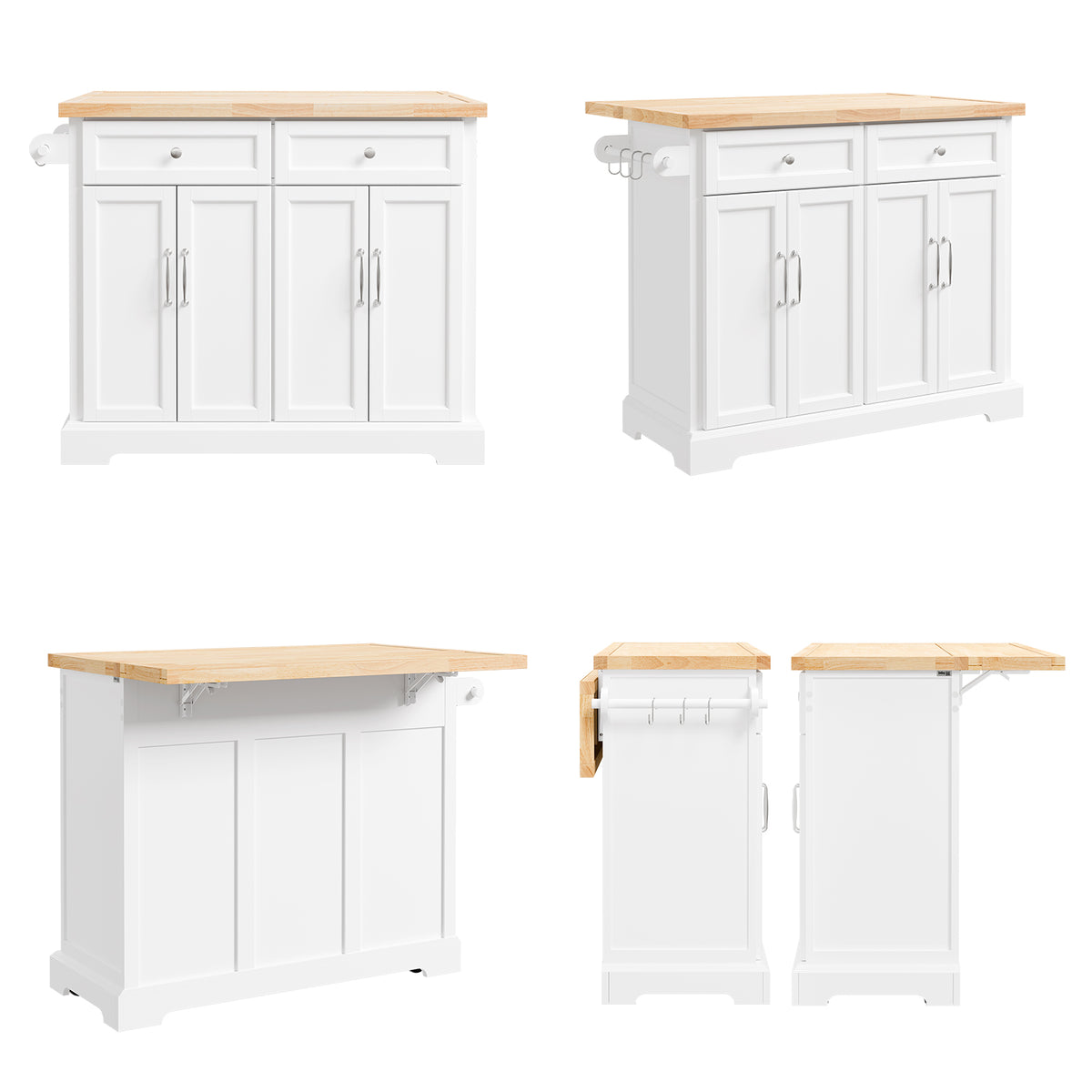 Îlot cuisine SoBuy FKW71-III-WN blanc – vue complète du meuble avec accessoires