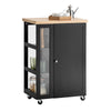 SoBuy FKW75-SCH Cărucior de bucătărie cu roți și raft lateral – Dulap de bucătărie negru cu o singură ușă – Cărucior de servire pentru depozitare și blat compact, 60x92x45cm