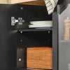 SoBuy FKW75-SCH Cărucior de bucătărie cu roți și raft lateral – Dulap de bucătărie negru cu o singură ușă – Cărucior de servire pentru depozitare și blat compact, 60x92x45cm