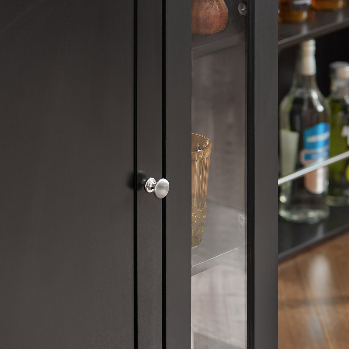 SoBuy FKW75-SCH Cărucior de bucătărie cu roți și raft lateral – Dulap de bucătărie negru cu o singură ușă – Cărucior de servire pentru depozitare și blat compact, 60x92x45cm