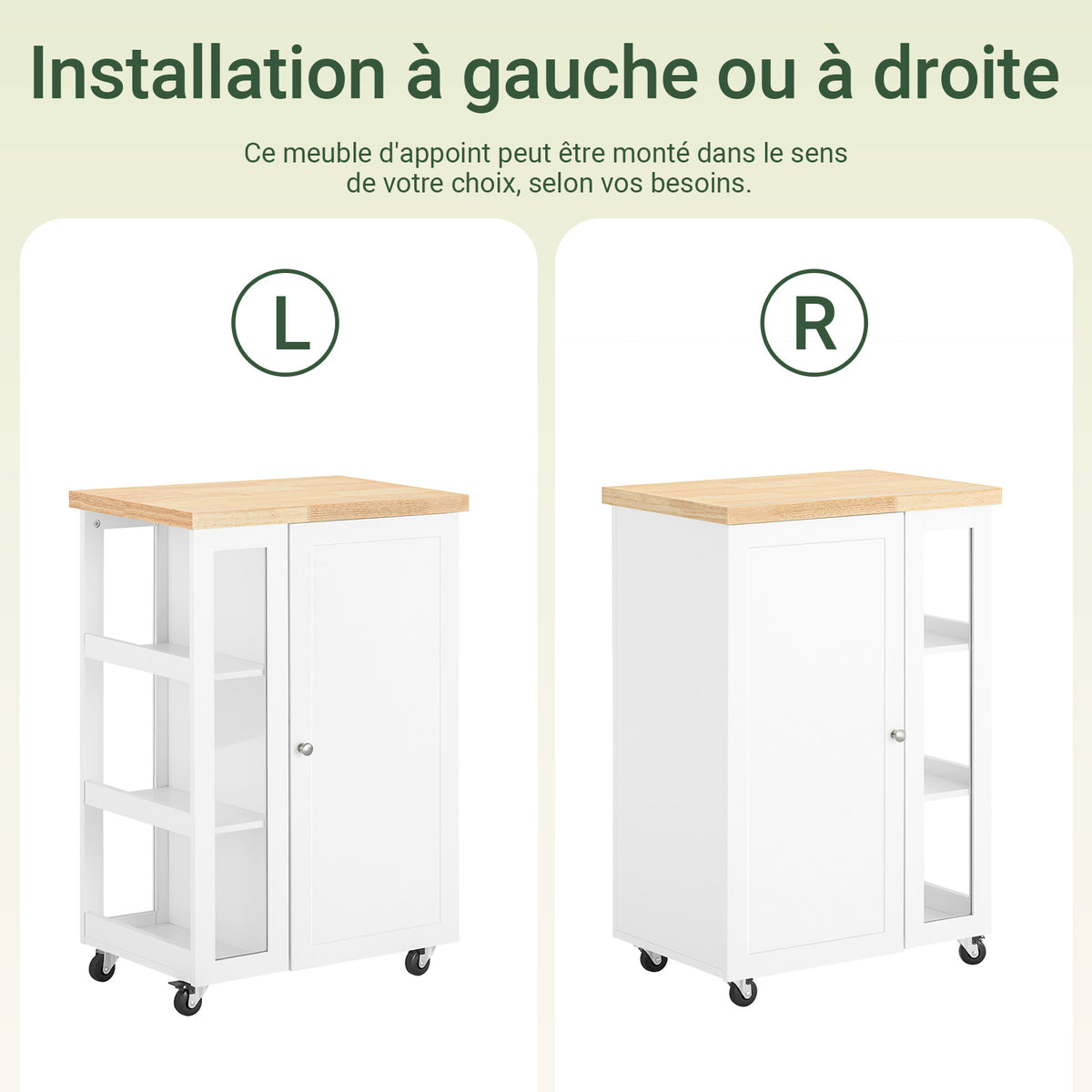 SoBuy FKW75-WN Cărucior de Bucătărie cu Roți și Raft Lateral – Dulap de Bucătărie Alb cu O Singură Ușă – Cărucior de Servire pentru Depozitare în Bucătărie și Blat de Lucru Compact, 60x92x45cm