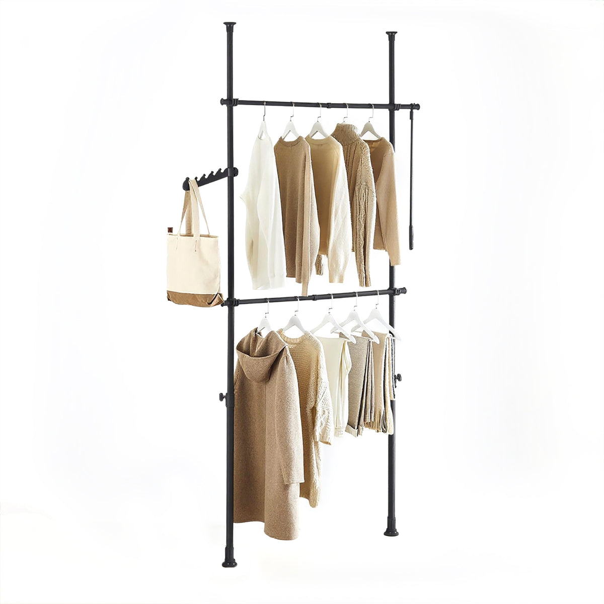 SoBuy FRG109-II-SCH Tringle à Vêtements Télescopique, Portant à Vêtements Robuste, Penderie Ouverte Réglable avec Barres de S