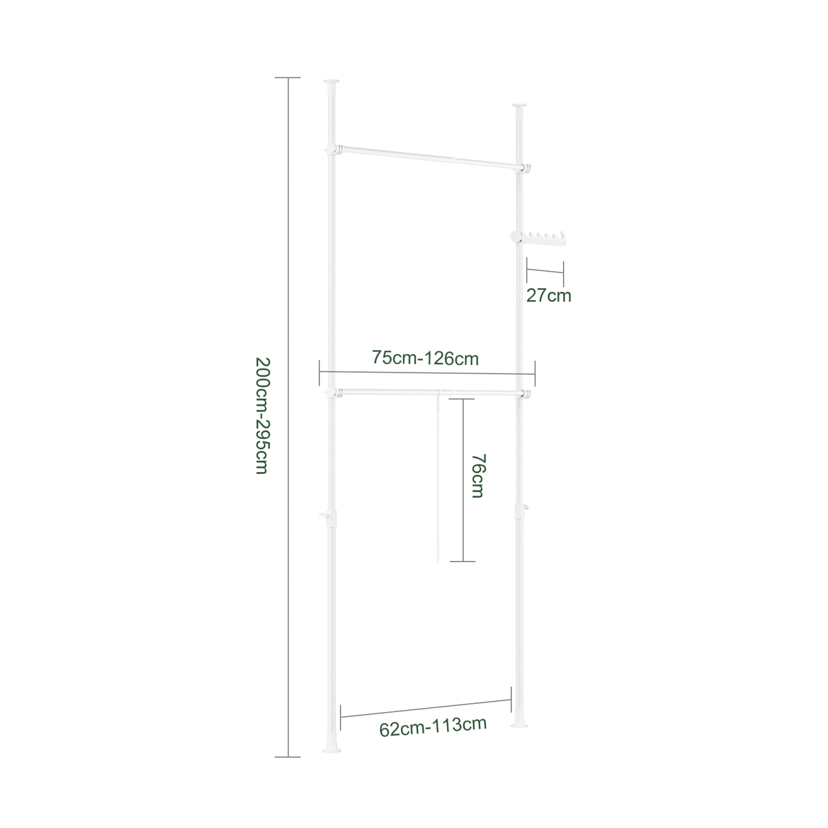 SoBuy FRG109-II-W Bară Telescopică pentru Haine, Suport Robust pentru Haine, Dulap Deschis Reglabil cu Bare de Susținere pentru Dormitor, Dressing, Alb