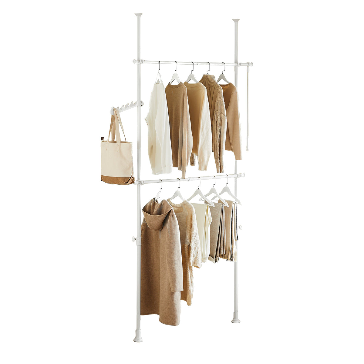 SoBuy FRG109-II-W Tringle à Vêtements Télescopique, Portant à Vêtements Robuste, Penderie Ouverte Réglable avec Barres de Sus