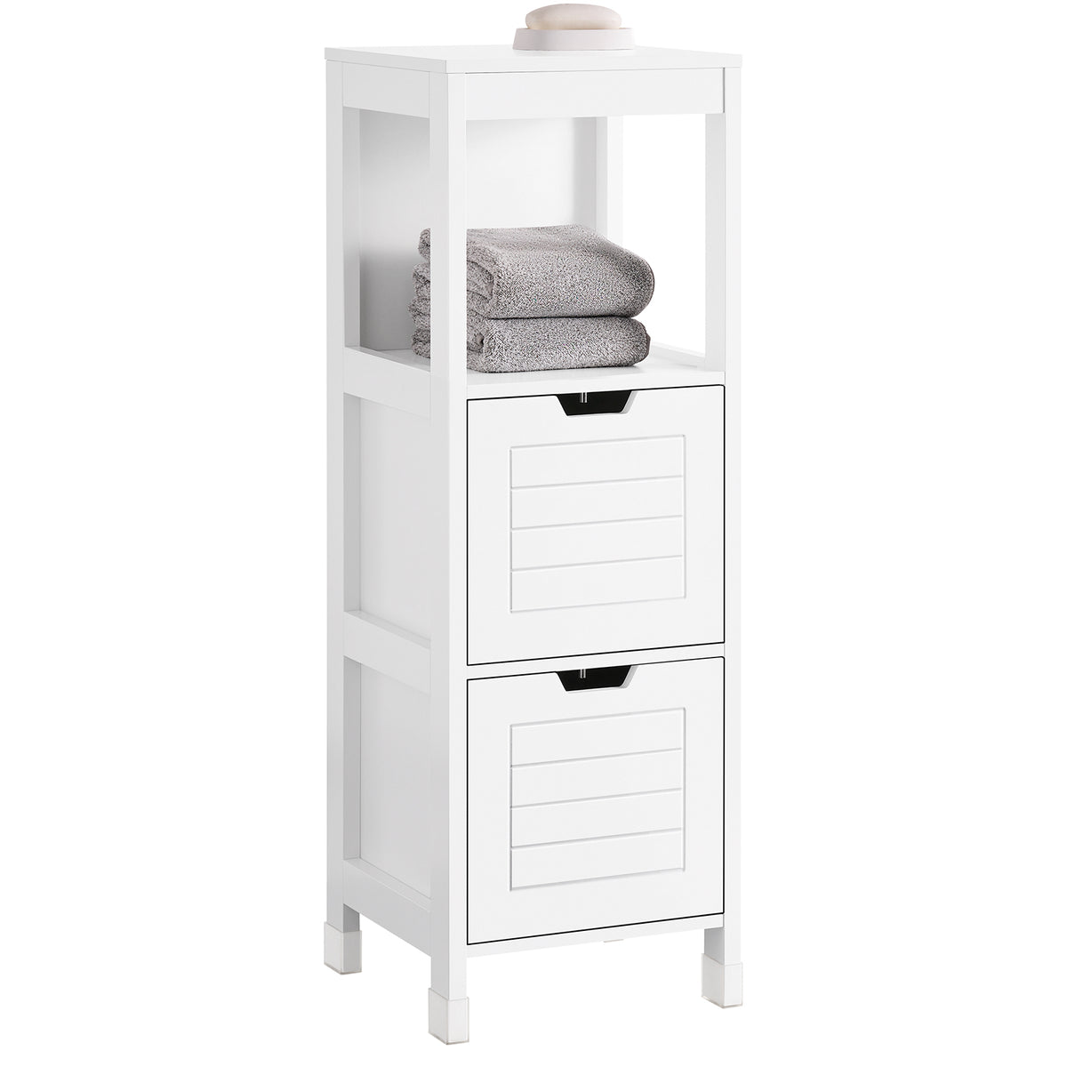 SoBuy FRG127-W Meuble Salle de Bain Commode – Petit Meuble Rangement avec 2 Paniers – Colonne Compacte pour Toilette en Bois,