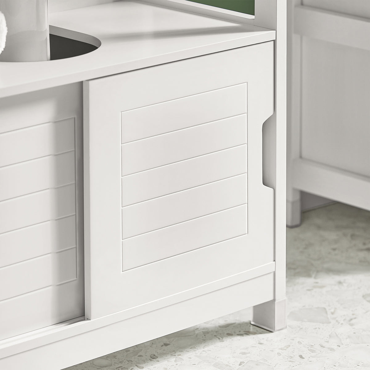SoBuy FRG128-II-W Mască de Baie pentru Chiuvetă cu 2 Uși Glisante Silențioase, Mobilier Sub Chiuvetă, Spațiu de Depozitare Optimizat pentru Spații Mici, Anti-Umiditate, Lemn, Alb, L60xP30xH60cm