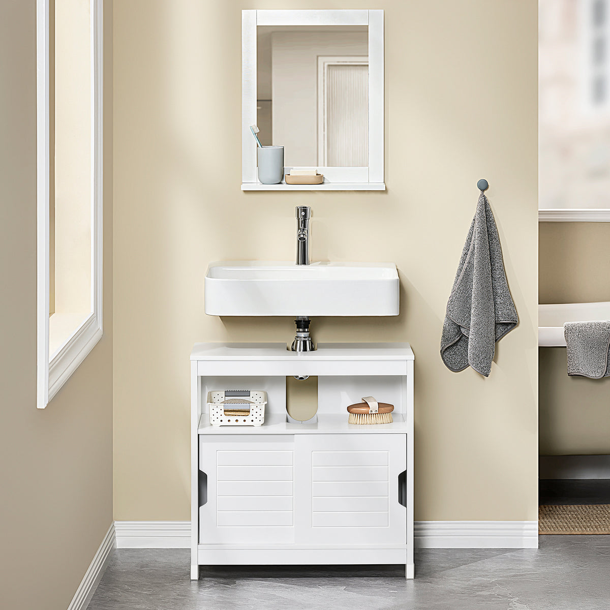 SoBuy FRG128-W Meuble Sous-Lavabo Meuble pour lavabo suspendu