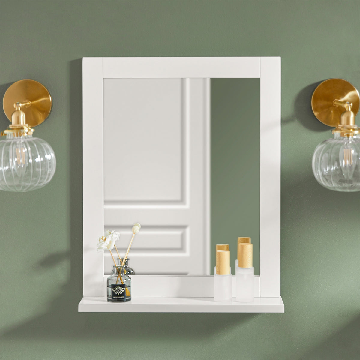 SoBuy FRG129-W Armoire Murale Salle de Bain avec Miroir, Format Compact, pour Salle de Bain et WC, Rangement Optimisé, Usage Quotidien – L40×P10×H49 cm, Blanc